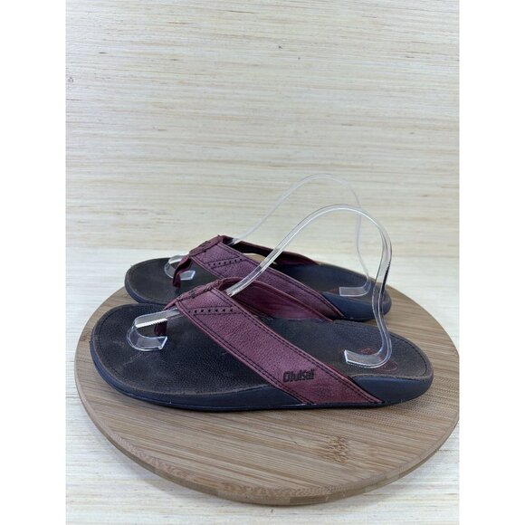 Olukai Ohana Red Leather Beach Sandals Unisex Mens 9 Womens 10.5 - Picture 1 of 7